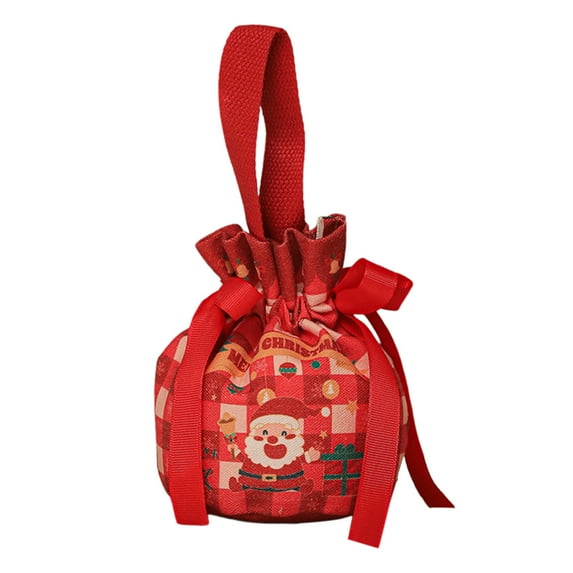 Luoshdecor Christmas Drawstring Gift Bags,7.9 in Vintage Holiday Candy Xmas Gift Bags,Linen HandBags for Xmas Presents Home Party