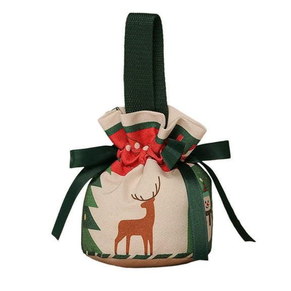 Luoshdecor Christmas Drawstring Gift Bags,7.9 in Vintage Holiday Candy Xmas Gift Bags,Linen HandBags for Xmas Presents Home Party