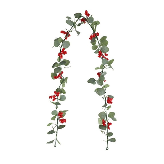 Luoshdecor Christmas Eucalyptus Garland with Red Berries ,Artificial Greenery Leaves Garland for Table, Mantle, Wall, Indoor, Christmas Decorations 68.7 in