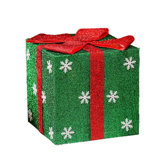 Luoshdecor Christmas Gift Boxes, 7.8 in Winter Christmas Glitter Snowflakes Gift Box with Bow for Xmas Tree, Yard, Home, Indoor Outdoor Holiday Decor