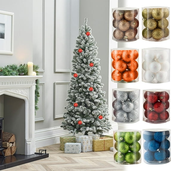 Luoshdecor Christmas Glitter Ball Ornaments, 12Pcs Mini Christmas Tree Hanging Baubles Plastic Ball Ornaments for Xmas Holiday Party Home Decor