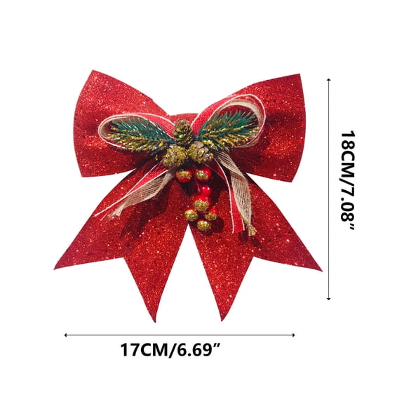 Luoshdecor Christmas Glitter Bows with Pinecone Berries,Large Decorative Winter Xmas Tree Bow for Indoor Wall Decoration Supplies Ornament 7x6.7in