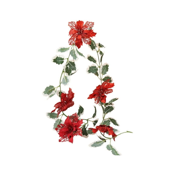 Luoshdecor Christmas Glitter Poinsettia Garland ,Red Flower Artificial Green Leave Garland for Xmas Holiday New Year Fireplace Stairs Decoration 70.8 in