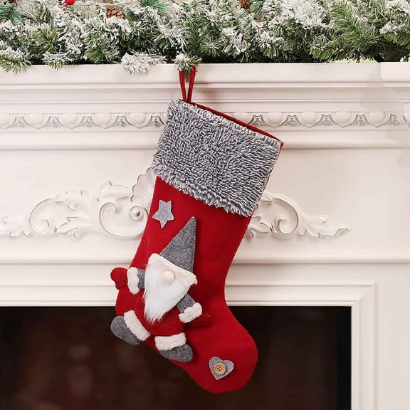Luoshdecor Christmas Gnomes Stockings,Winter Soft Cute Santa Plush Stockings for Xmas Tree Fireplace Decoration 16 in