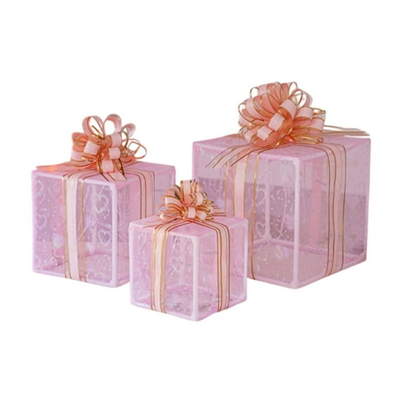 Luoshdecor Christmas Lighted Gift Boxes,3Pcs Glitter Present Boxes Battery Operated Light for Indoor Outdoor Home Holiday Party Decor