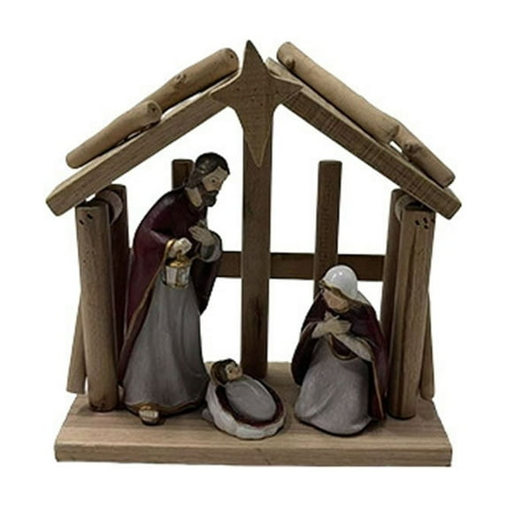 Luoshdecor Christmas Nativity Scene Decorations,Wood Jesus'Birth Statue Xmas Figurines,Cute Gift for Party Decor 7 in