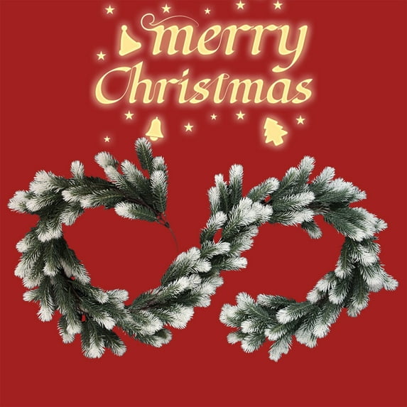 Luoshdecor Christmas Norfolk Pine Garland , 70.8 in Artificial Realistic Winter Greenery Snow Flocked Pine Garland for Fireplace Indoor Home Christmas Decoration