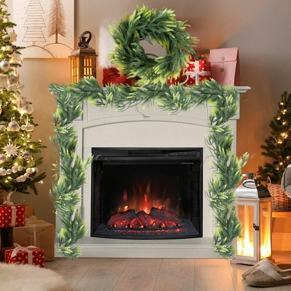Luoshdecor Christmas Norfolk Pine Garland , 70.8 in Artificial Realistic Winter Greenery Snow Flocked Pine Garland for Fireplace Indoor Home Christmas Decoration