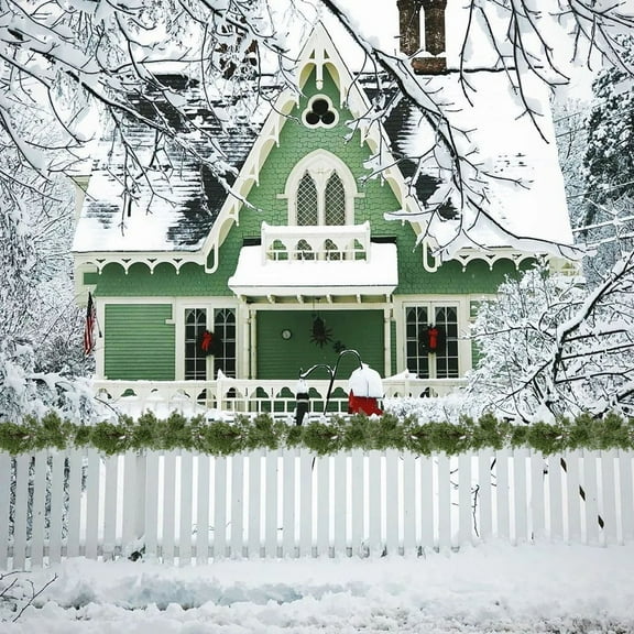 Luoshdecor Christmas Norfolk Pine Garland , 74.8 in Artificial Realistic Winter Greenery Snow Flocked Pine Garland for Fireplace Indoor Home Christmas Decoration