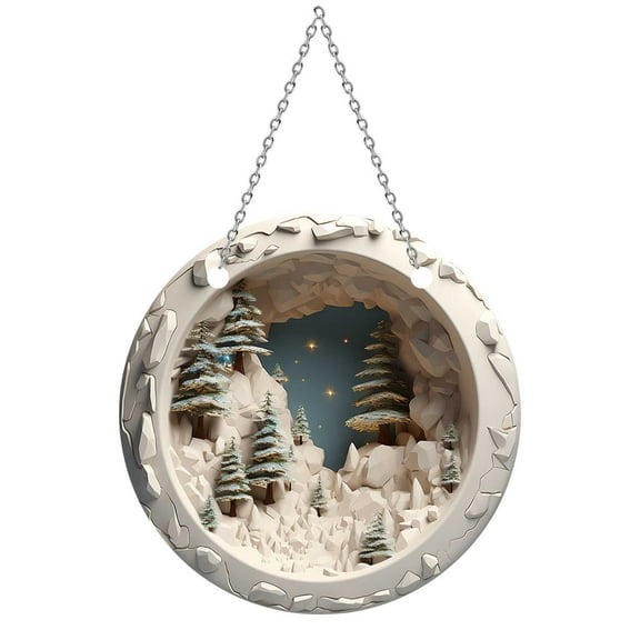 Luoshdecor Christmas Ornament ,Acrylic White Winter Forest Dawn Cave Ornamentfor Home Fireplace Xmas Tree Decoration 7.87 in