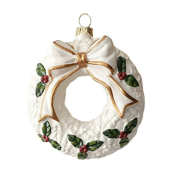 Luoshdecor Christmas Ornaments,Gold White Christmas Wreath Hanging Figurine Tree Decoration, for Family, Friends Gift