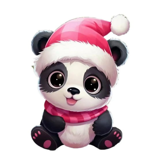 Luoshdecor Christmas Panda Ornament,2D Flat Acrylic Pink Decorative Panda Hanging for Xmas Day Home Party Accessories