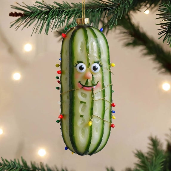 Luoshdecor Christmas Pickles Tree Ornament ,Acrylic Funny Green Cucumber Festive Holiday Décor,for Family Holiday Xmas Tree Decor