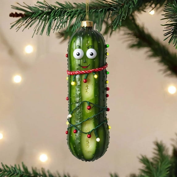 Luoshdecor Christmas Pickles Tree Ornament ,Acrylic Funny Green Cucumber Festive Holiday Décor,for Family Holiday Xmas Tree Decor
