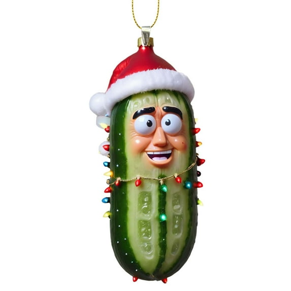 Luoshdecor Christmas Pickles Tree Ornament ,Acrylic Funny Green Cucumber Pendant Festive Holiday Décor,for Family Home Xmas Tree Decor