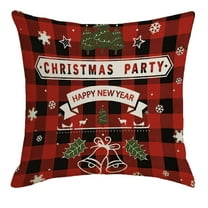 Luoshdecor Christmas Pillow Cover，Vintage Red White Linen Xmas Theme Decorative Throw Pillow Cases for Home and Living Room Winter Bed Decor 18x18 in