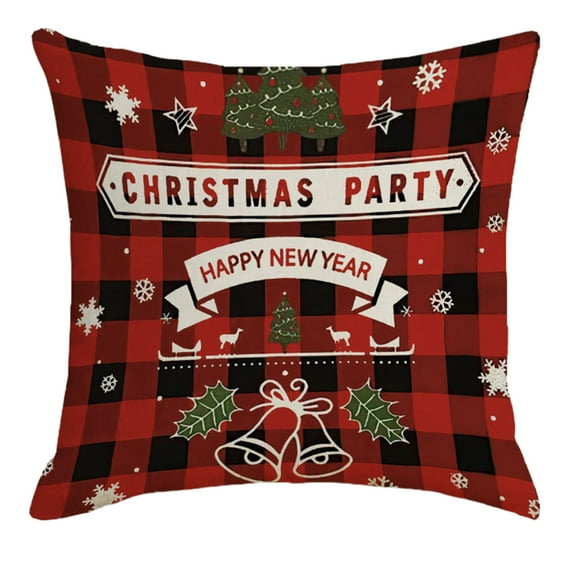 Luoshdecor Christmas Pillow Cover，Vintage Red White Linen Xmas Theme Decorative Throw Pillow Cases for Home and Living Room Winter Bed Decor 18x18 in