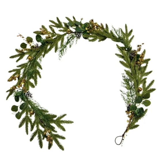 Luoshdecor Christmas Pine Garland with LED Light ,Xmas Mistletoe Leaves With Gold Berry Light Garland for Christmas,Party,Indoor, Fireplace, Stairs Railing,Mantle Decor 78.8 in