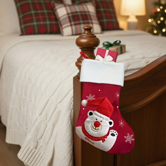 Luoshdecor Christmas Plush Stockings,Personalized Santa Deer Bear Snowman Stockings for Holiday Christmas Decor 16 in