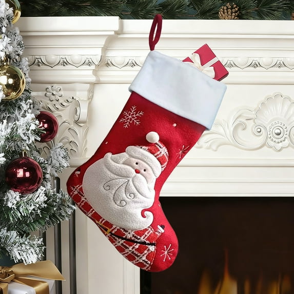 Luoshdecor Christmas Plush Stockings,Personalized Santa Deer Bear Snowman Stockings for Holiday Christmas Decor 16 in