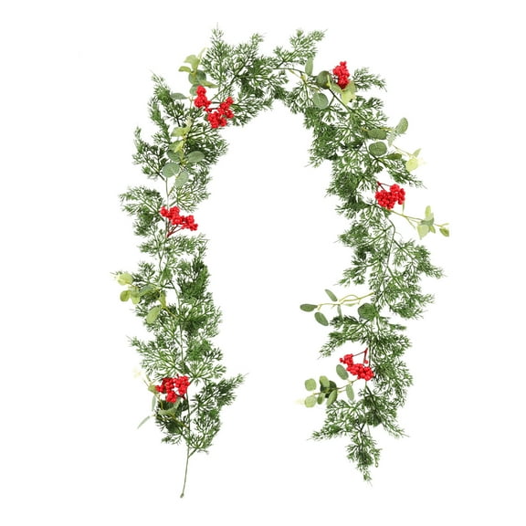 Luoshdecor Christmas Poinsettia Garland with Leaves,Artificial Pine Red Berries Garland for Garden Home Winter New Year Decorations 72.8 in