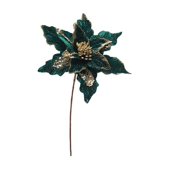 Luoshdecor Christmas Poinsettia Picks,Artificial Silk Glitter Sequin Flower Branches for Xmas Tree Wreath Vase Table Centerpiece 7.9 in