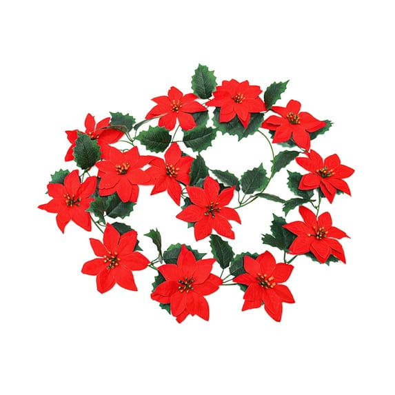 Luoshdecor Christmas Poinsettias Garland ,78.7 in Artificial Holly Red Berry Poinsettias Flowers Garlands for Xmas Tree Fireplace Indoor Home Decor