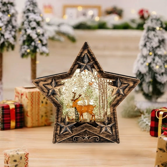 Luoshdecor Christmas Snow Globe Water Lantern,Vintage Star Battery Operated Lighted Lantern for Festival Tabletop Decoration 5.5 in