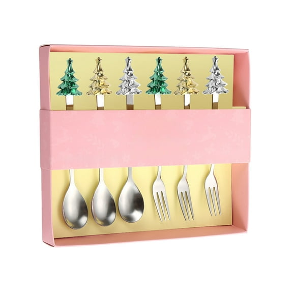 Luoshdecor Christmas Spoons Fork Gift Box, Stainless Steel Christmas Tree Tea Spoon for Tableware Gift Party Supplies 7.3 in