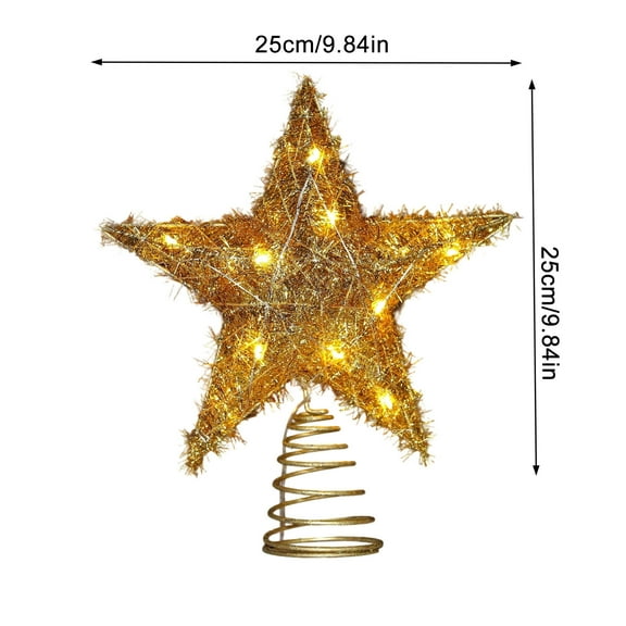 Luoshdecor Christmas Star Treetop Lights,Metal Tinsel Star Tree Topper Christmas Tree Decoration for Holiday Indoor Decor 9.8 in