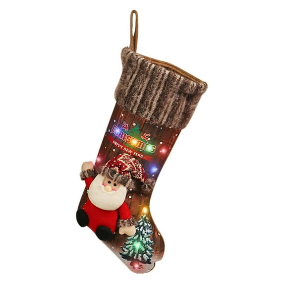Luoshdecor Christmas Stockings with Colorful LED Light,18.1" Personalized Christmas Santa Elk Snowman Stockings Light for Tree, Bed, Stairs & Fireplace