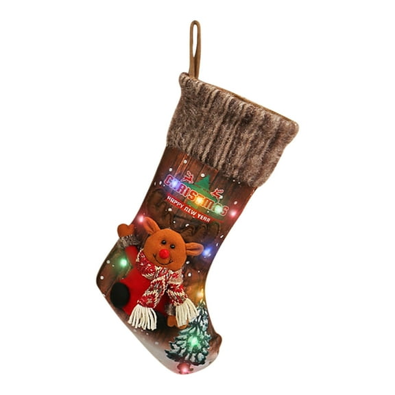 Luoshdecor Christmas Stockings with Colorful LED Light,18.1" Personalized Christmas Santa Elk Snowman Stockings Light for Tree, Bed, Stairs & Fireplace