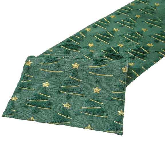 Luoshdecor Christmas Table Runner,Green Winter Christmas Tree Jacquard Table Runner, for Dining/Parties/Holiday Decor 13.8x55 in