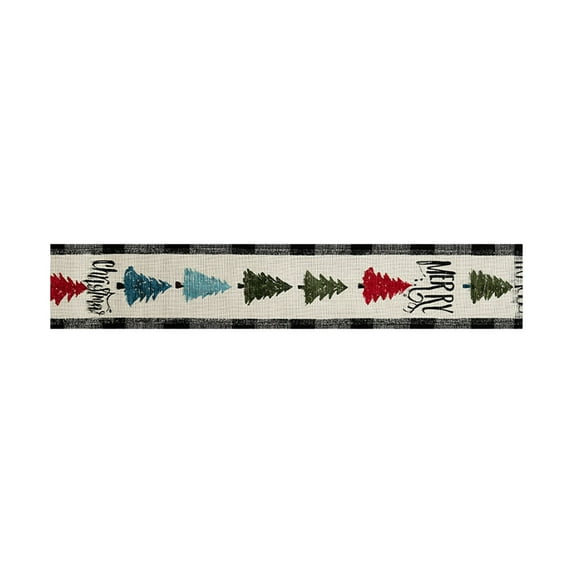 Luoshdecor Christmas Table Runner,Xmas Pine Tree Table Runner with Plaid Edge ,Winter Holiday Farmhouse Decoration for Home Kitchen Wedding 13x72 in