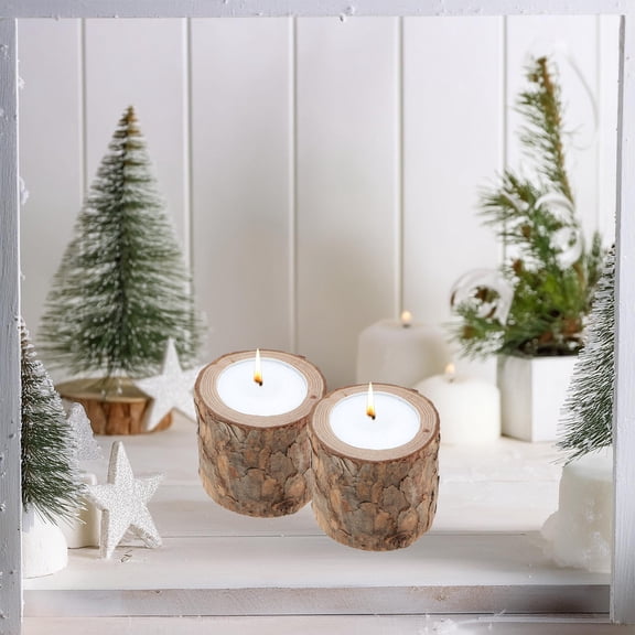 Luoshdecor Christmas Tealight Candle,Rustic Wooden Pillar Candle for Home Party Fireplace Decoration 1.9 in