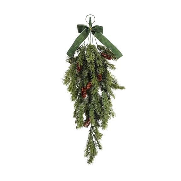Luoshdecor Christmas Teardrop Swag,Artificial Pine Branches with Cones Greenery Teardrop Wreath for Fireplace Staircase Xmas Front Door Indoor Decor 27.6 in
