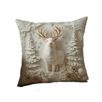Luoshdecor Christmas Throw Pillow Cover, 18 x 18 in Merry Christmas White Gold Elk Pillow Covers Rose Edge Couch Cushion for Living Room Bed Outdoor