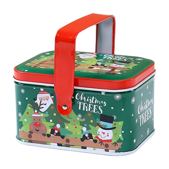 Luoshdecor Christmas Tin Box,Reusable Candy Favor Container with Handle Lid for Festive Storage Crafts 4.1 in