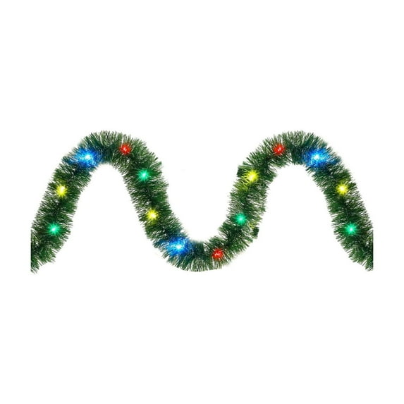 Luoshdecor Christmas Tinsel Garland with LED String Hanging Glitter Tinsel Shiny Metallic Twist Garland for Wedding ,Room Party Christmas 6.56 ft