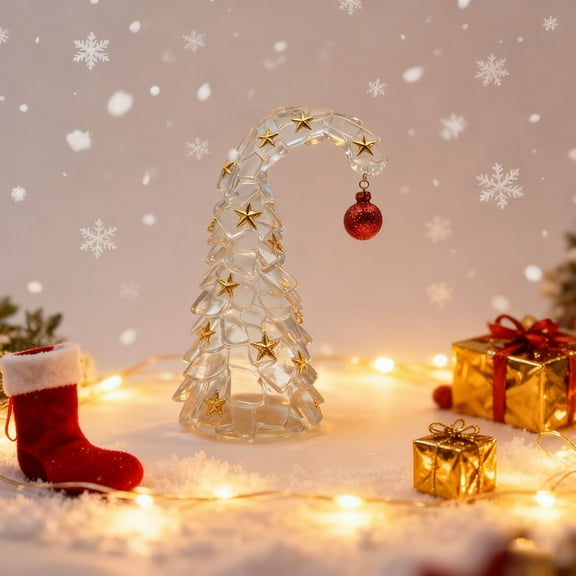 Luoshdecor Christmas Tree Curved Shape Tabletop Decoration,Resin Small Xmas Tree Statue for Home Office Holiday Party 7 in