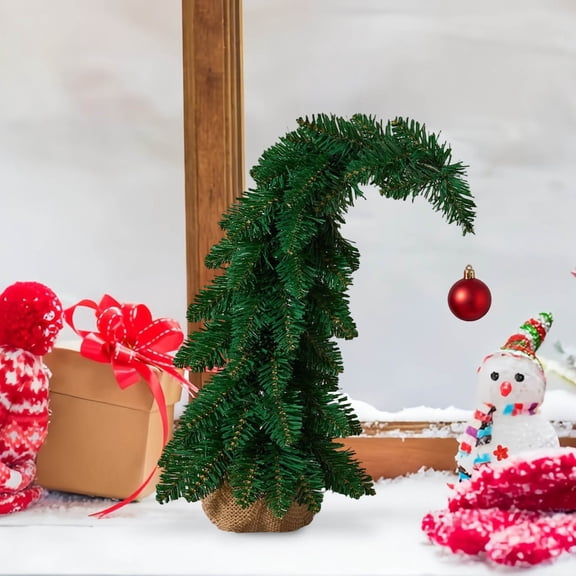 Luoshdecor Christmas Tree Curved Shape Tabletop Decoration,Small Xmas Tree for Home Office Holiday Party 17.7 in