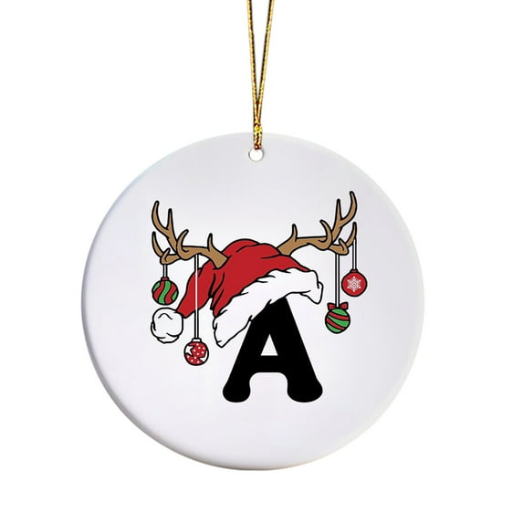 Luoshdecor Christmas Tree Letter Ornaments 2025,26 Initial Xmas Elk Hat Hanging Pendant,Xmas Gift for Home fireplace Party 3.15in (A)