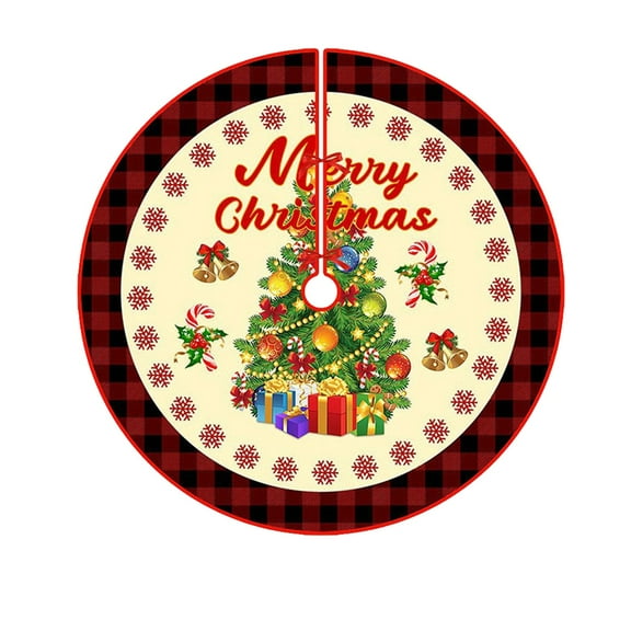 Luoshdecor Christmas Tree Skirt 35.4 in ,Winter Xmas Santa Pine Tree Snowflakes Tree Skirt Mat ,for New Year Xmas Party Home Decorations