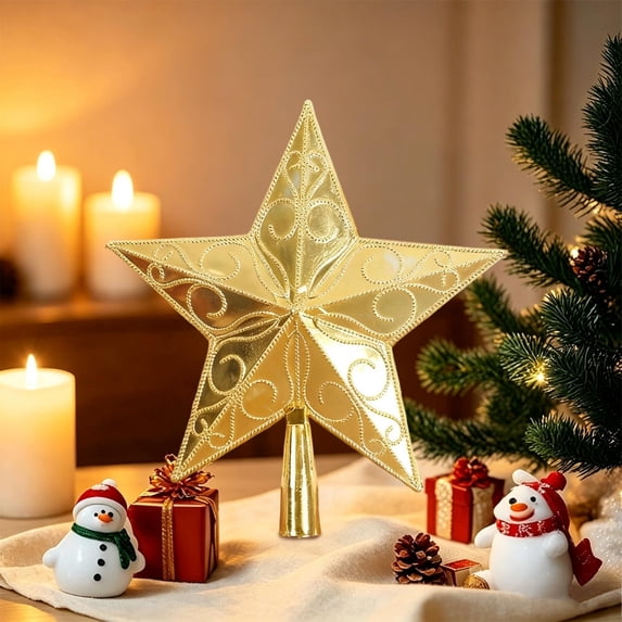 Luoshdecor Christmas Tree Star Topper,Vintage Style Stripes Embossed ...