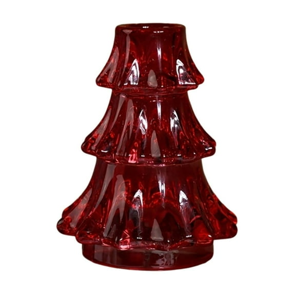 Luoshdecor Christmas Tree Taper Candles Holder,2.83 in Tree Glass Tea Light Holder Tray Home Decor,for Table Xmas Party Decorations