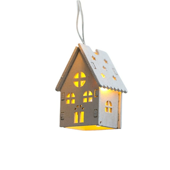 Luoshdecor Christmas Village Houses Light String,White Wooden Christmas Houses Figurines for Home Xmas Village Party Decor