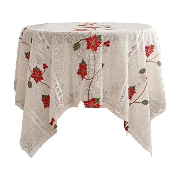 Luoshdecor Christmas Vintage Round Tablecloth,39 in Floral Embroidery Fabric Tablecloths for Dining Holiday Kitchen Wedding Decor