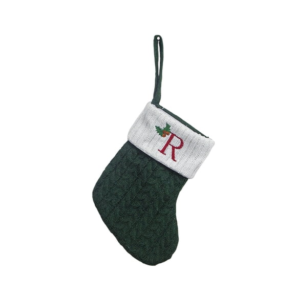Luoshdecor Christmas Weave Stockings,Small 7.8 in Green Embroidered Letter R Christmas Stocking for Tree Home Party Decor