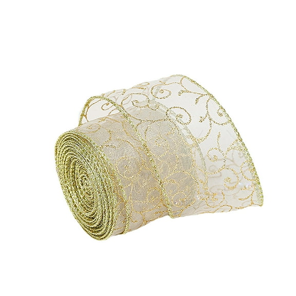 Luoshdecor Christmas Wired Gold Ribbon,Assorted Swirl Edge Patterns Crafts Glitter Ribbon for Gift Wrapping, Crafts, Wreath, Garland, Tree Topper Bows - 2.5in x2.2 Yards