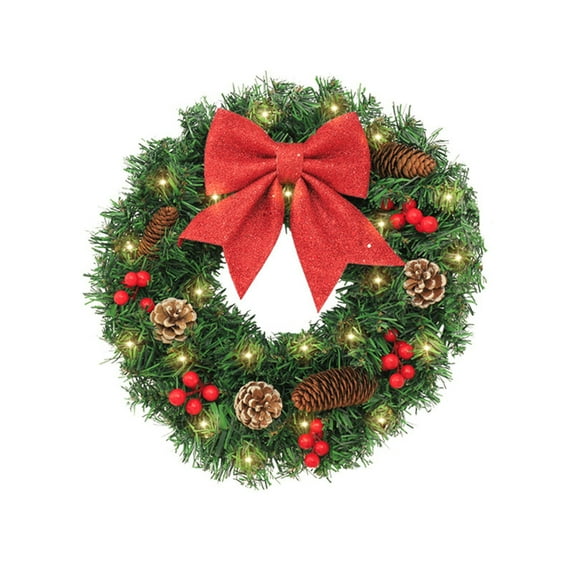 Luoshdecor Christmas Wreath for Front Door,Artificial Pine Garland Light with Red Berries Snow Pine with Bow for Fireplace Window Holiday Decor 11.8 in
